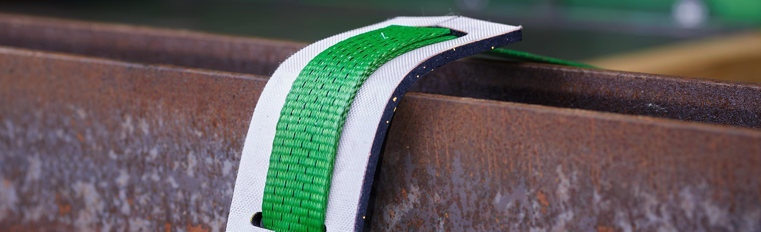 Webbing protector in use on steel beams 